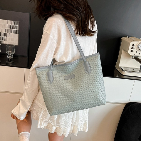 Geflochtene PU Leder Tragetasche Große Kapazität Damen Schultertasche Unterarmtasche Für Pendler Arbeit Lässig Street Style