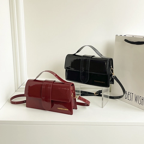 Patent Leather Women Shoulder Bag Glossy Square Flap Crossbody Handbag 2025 Summer Fashion Streetwear Daily Casual Purse