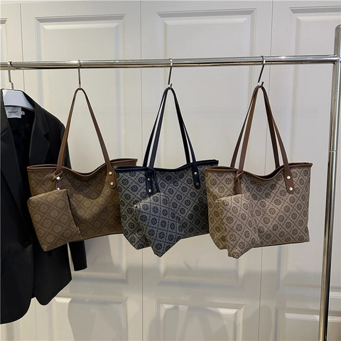 Borsa Tote Con Monogramma Da Donna Grande Capacità Borsa A Spalla In Pelle PU E Pochette Moda Casual Street Style