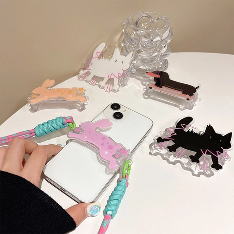 Supporto Per Telefono In Acrilico Con Animali Cartone Animato E Cordino Da Collo Intrecciato In Nylon Regolabile Per Donna