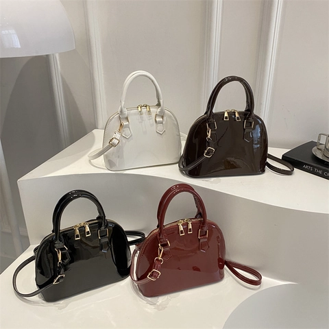 Borsa a Conchiglia in Vernice Lucida PU da Donna Borsa a Tracolla Vintage Elegante con Manico Superiore e Tracolla Regolabile