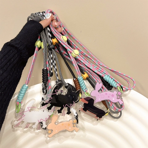 Supporto Per Telefono In Acrilico Con Animali Cartone Animato E Cordino Da Collo Intrecciato In Nylon Regolabile Per Donna
