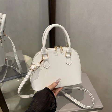 Borsa A Mano Da Donna In Pelle Verniciata Lucida Retro Forma A Cupola Borsa A Tracolla Con Hardware Dorato Chiusura Con Cerniera