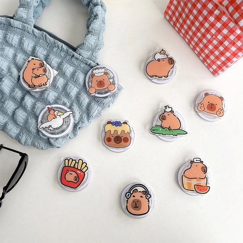 Cute Cartoon Capybara Acrylic Retractable Griptok Magnetic Phone Stand Kawaii Desk Mobile Bracket Animal Pattern Phone Accessory