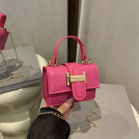 Dames Mode PU Leer Mini Schoudertas Met Ketting Effen Kleur Trendy Vierkante Crossbody Handtas Voor Dagelijks Woonwerkverkeer