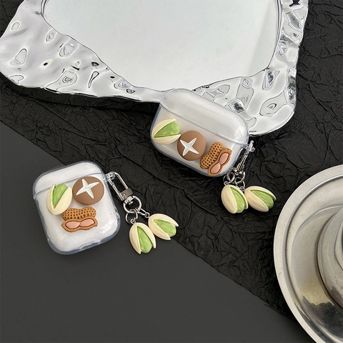 Kreative 3D Erdnuss Pistazie Transparente Kopfhörer Hülle Kompatibel Mit AirPods Pro Weiches TPU Material Und Nuss Schlüsselanhänger