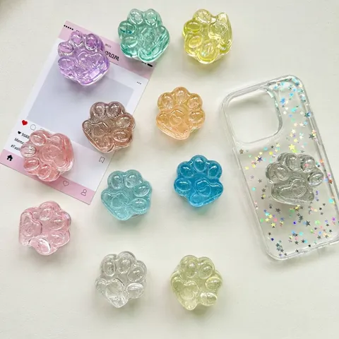 Supporto Per Telefono Zampa Di Gatto Carino Glitter Trasparente Plastica Pieghevole Impugnatura Per Telefono Stand Desktop