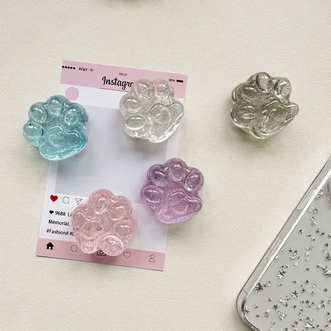 Supporto Per Telefono Zampa Di Gatto Carino Glitter Trasparente Plastica Pieghevole Impugnatura Per Telefono Stand Desktop