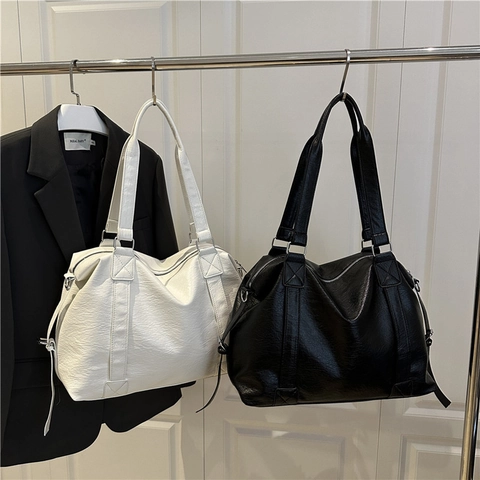 Borsa Tote da Donna in Pelle PU Grande Capacità Estate 2025 Grana Litchi Borsa a Tracolla Minimalista Chiusura a Cerniera