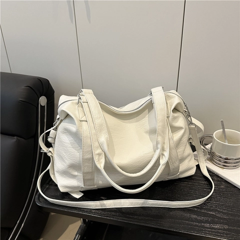 Große Kapazität Tragetasche Damen PU Leder Litschi Textur Lässige Schultertasche Für Reisen Arbeit Doppelgriffe Reißverschluss