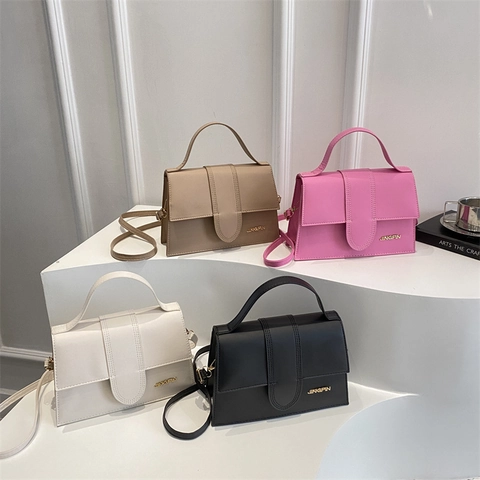 Women Minimalist PU Leather Small Square Shoulder Bag Fashion Trendy Solid Color Commute Crossbody Handbag With Metal Logo