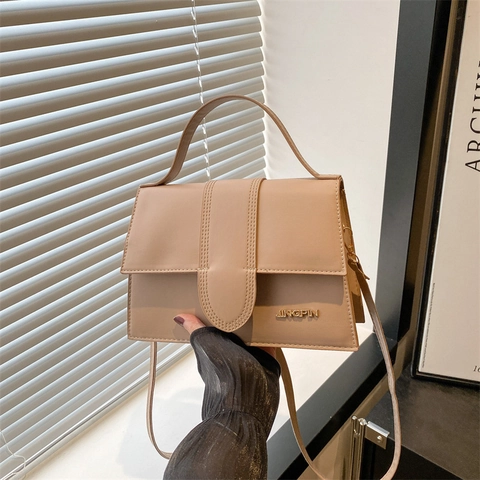 Women Minimalist PU Leather Small Square Shoulder Bag Fashion Trendy Solid Color Commute Crossbody Handbag With Metal Logo
