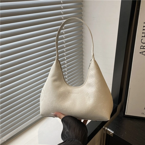 Women Snake Embossed PU Leather Hobo Bag Underarm Shoulder Purse Zipper Closure Fashionable Minimalist Solid Color Handbag