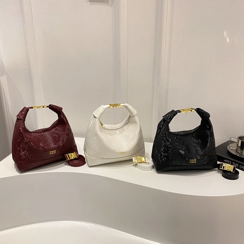 Women Fashion Snake Skin Pattern Crescent Hobo Bag Minimalist Crossbody Shoulder Bag Summer Commuting Handbag