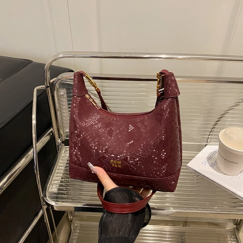 Bolso De Hombro De Moda En Cuero PU Con Patrón De Serpiente Hebilla Dorada Bolso Hobo Para Mujer Estilo Urbano Chic