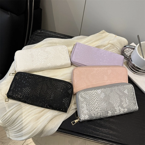 Damen Geldbörse Lang Schlangenmuster PU Leder Reißverschluss Große Kapazität Kartenhalter Clutch Mode Elegant Lady