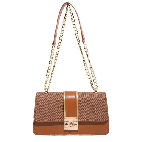 Borsa a Tracolla Patchwork da Donna in Pelle PU Piccola Borsa Quadrata con Colore a Contrasto Catena in Metallo Dorato