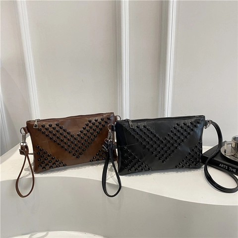 Borsa Quadrata Piccola in Pelle PU Minimalista Donna Rivetti alla Moda Borsa a Tracolla Stile Stradale Borsa a Mano