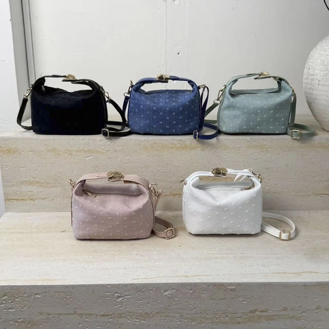 Women Vintage Canvas Crossbody Bag With 3D Jacquard Dot Texture Fashion Handbag Small Pillow Shoulder Bag For Everyday Travel