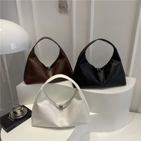 Borsa Hobo Grande Capacità Donna Pelle PU Minimalista Tote Borsa A Spalla Chiusura Lampo Street Style
