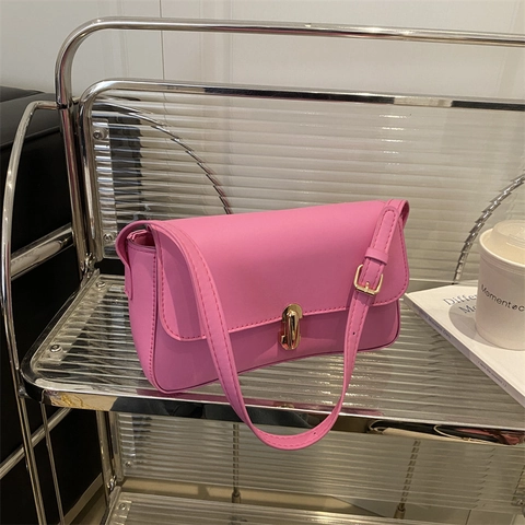Borsa Sottobraccio Minimalista Pelle PU Colore Solido Fibbia Metallica Borsa A Tracolla Stile Coreano Borsa Quadrata Con Patta Da Donna