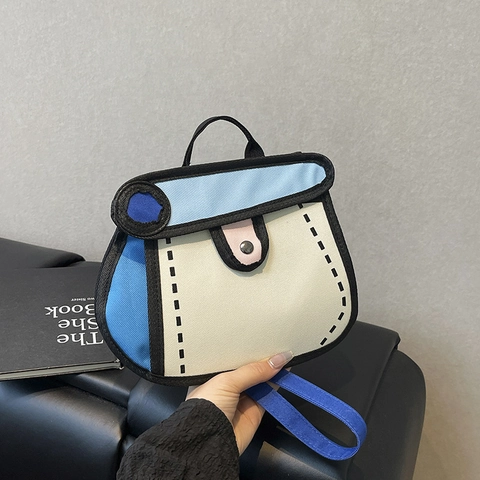Women Cartoon Manga Style Crossbody Bag Polyester Comic Design Handbag Casual Fashion Shoulder Purse Square Shape