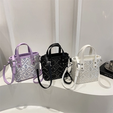 Mini Borsa Tote Vintage con Motivo Geometrico Jacquard Manico Superiore e Tracolla Borsa a Tracolla Retrò da Donna Moda