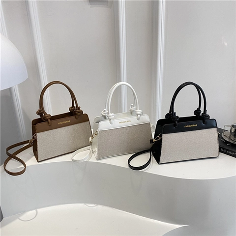 Borsa A Mano Da Donna Pelle PU Tela Patchwork Colore A Contrasto Borsa A Spalla Borsa A Tracolla Manico Con Nodo Moda Elegante Quotidiano Streetwear