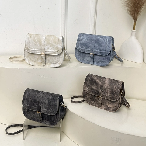 Retro Satteltasche Vintage Waschung Textur PU Leder Klappe Schulter Umhängetasche Mit Verstellbarem Riemen Für Damen