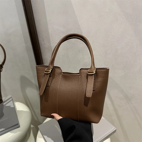 Women Lychee Texture PU Leather Crossbody Bag Modern Minimalist Design Commuter Handbag With Adjustable Shoulder Strap
