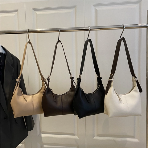 Bolso de Cubo Hobo de Cuero PU Minimalista para Mujer Color Sólido Retro Correa Ajustable Bolso de Hombro Casual Diario de Viaje