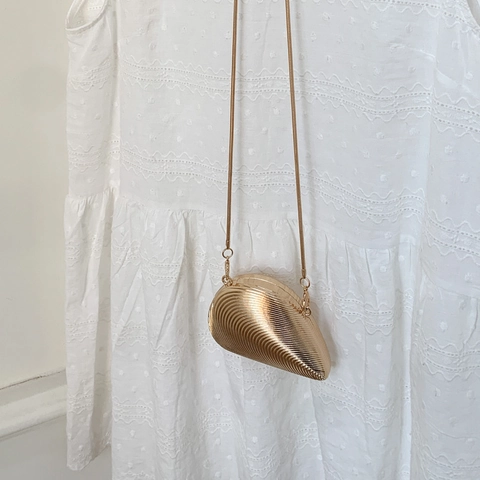 Borsa a Tracolla da Sera Mini Conchiglia Metallica Borsa a Tracolla in Pelle PU per Rossetto con Catena da Donna Gioielli