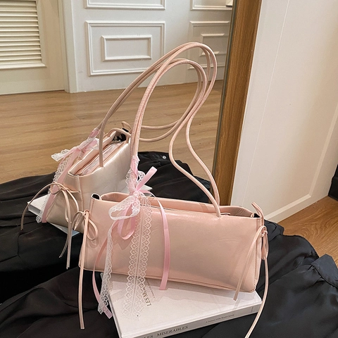 Women Niche Fashion Underarm Bag 2025 New Minimalist Butterfly Bow Lace Shoulder Bag Casual Commute PU Leather Purse