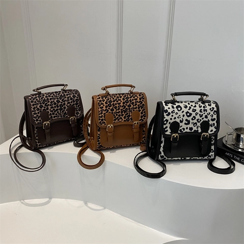 Mini Zaino Pelle PU Stampa Leopardata Patta Fibbia Retrò Preppy Zainetto Scolastico Piccola Borsa A Mano Per Donne Viaggio