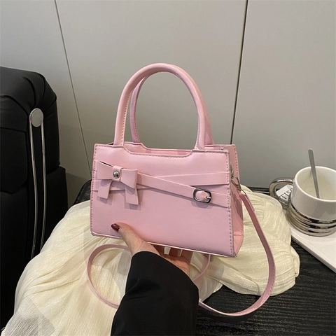 Women's Korean Fashion Bow Decor PU Leather Square Handbag Elegant Solid Color Shoulder Crossbody Bag For Daily Dating