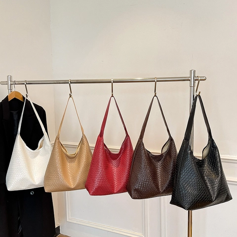 Damen Gewebte Schultertasche PU Leder Große Kapazität Hobo Tote Mit Beutel Für Den Alltag Pendeln Retro Stil