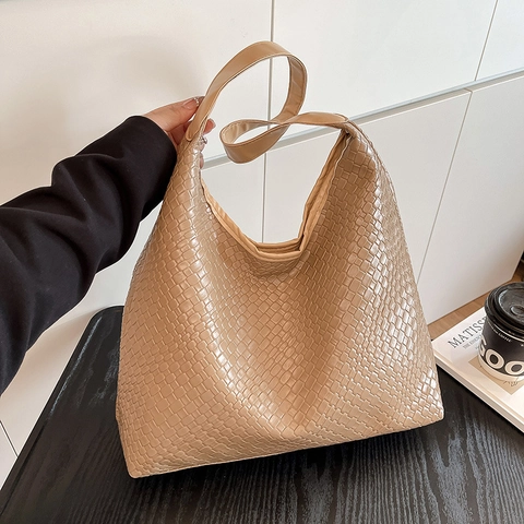 Damen Gewebte Schultertasche PU Leder Große Kapazität Hobo Tote Mit Beutel Für Den Alltag Pendeln Retro Stil