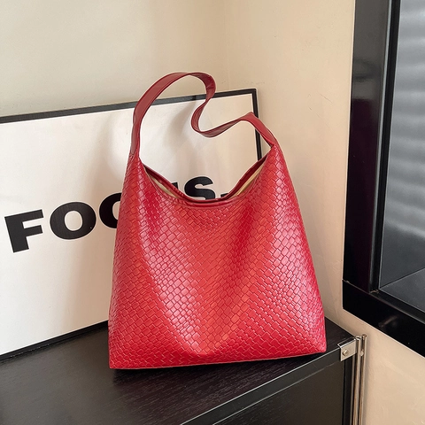 Urbane Einfache Gewebte Tote Bag Und Reißverschlussbeutel Für Damen Große Kapazität Vintage PU Leder Schultertasche Pendeltasche Hobo Bag