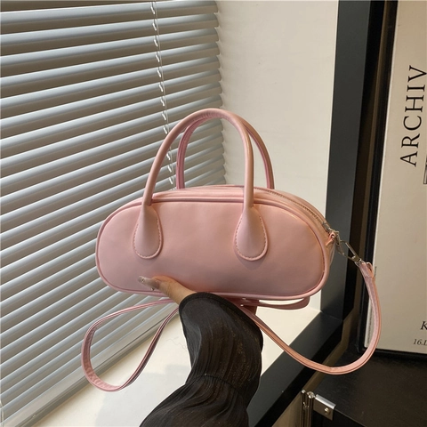 Borsa Bowling in Pelle PU da Donna con Forma Ellittica Include Doppi Manici e Tracolla Regolabile per Stile Casual