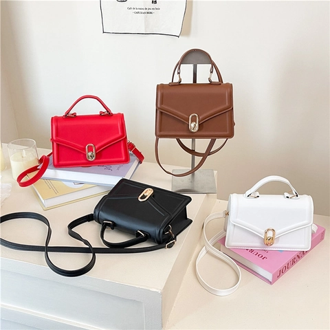 Borsa a Tracolla in Pelle PU alla Moda per Donna Borsa a Mano Piccola Quadrata Tinta Unita Minimalista con Serratura in Metallo
