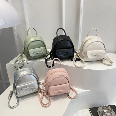 Mini Zaino Da Donna In Pelle PU Decorazione Con Fiocco Moda Coreana Piccola Borsa A Tracolla Casual Con Manico Superiore Trendy