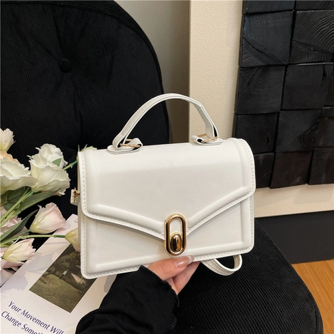 Damen Minimalistische PU Leder Kleine Quadratische Tasche Mit Goldfarbenem Metallschloss Mode Pendeln Schulter Umhängetasche Handtasche