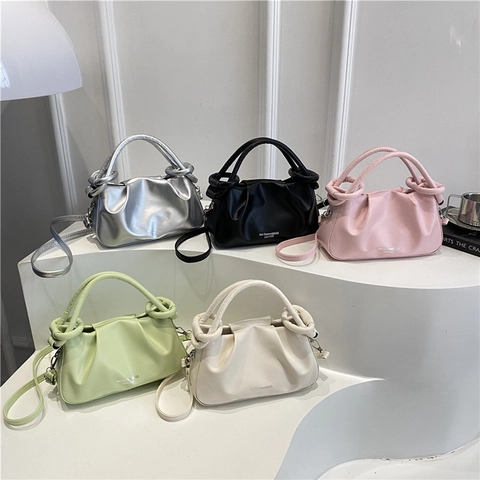 Bolso de Hombro Minimalista Fruncido para Mujer Cuero PU Bolso Bandolera Cloud Con Asa de Nudo Color Sólido Verano Moda