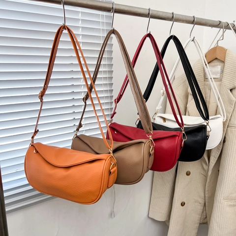 Women PU Leather Half Moon Shoulder Bag Lychee Texture Solid Color Casual Crossbody Hobo Bag For Daily Fashion Outfit