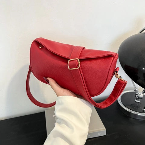 Women PU Leather Half Moon Shoulder Bag Lychee Texture Solid Color Casual Crossbody Hobo Bag For Daily Fashion Outfit