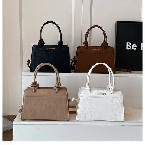 Sac à Main Femme Mode Cuir PU Motif Crocodile Tendance Coréenne Poignée à Nœud Sac Bandoulière Carré Pour Le Trajet