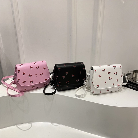 Borsa A Tracolla Con Stampa Ciliegia Pelle PU Patta Piccola Moda Borsa Da Spalla Per Donna
