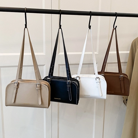 Bolso De Hombro Para Mujer De Cuero PU Minimalista Correas Ajustables Bolso De Axila Bolso De Mano Rectangular