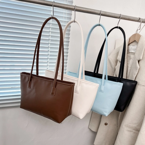 Large Capacity PU Leather Tote Bag Retro Solid Color Shoulder Handbag For Women Daily Travel Zipper Closure