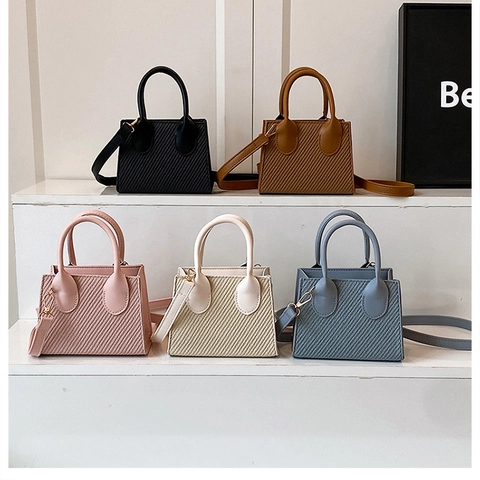 Women Mini Square Handbag PU Leather Woven Texture Chic Crossbody Bag With Top Handle And Gold Hardware For Daily Use